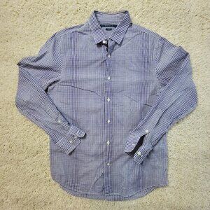 Perry Ellis Mens Medium Button Up Slim Checkered Long Sleeve Blue